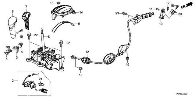 2013 Honda Fit EV Knob Assy., Select Lever *NH167L* (GRAPHITE BLACK) Diagram for 54131-TF0-951ZA