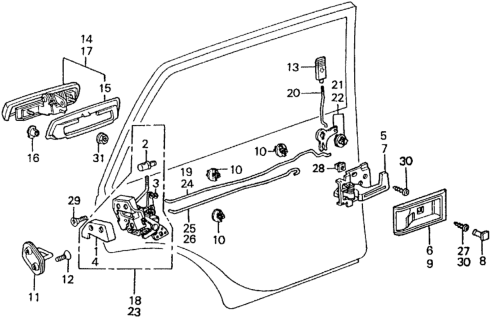 1983 Honda Civic 4 Door ** (1500) KA HMT Rear Door Locks Diagram