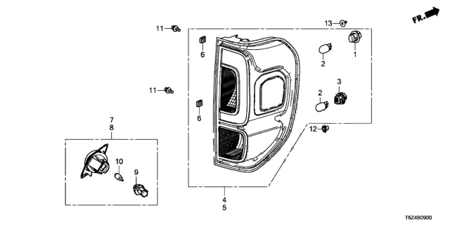 2017 Honda Ridgeline 4 Door RTL (2WD) KA 6AT Taillight - License Light Diagram