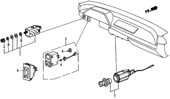 1987 Honda CRX Switch Assembly, Rear Defroster Diagram for 35500-SB2-681