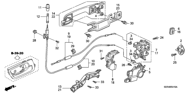 2007 Honda Accord Hybrid Handle Assembly, Left Rear Door (Outer) (Tango Red Pearl) Diagram for 72680-SDA-A01ZT