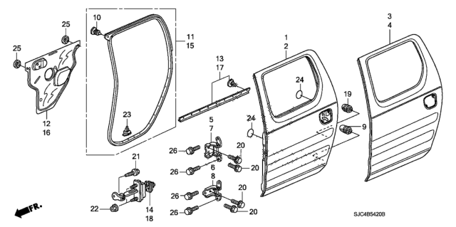 2007 Honda Ridgeline 4 Door RTX KA 5AT Rear Door Panels Diagram