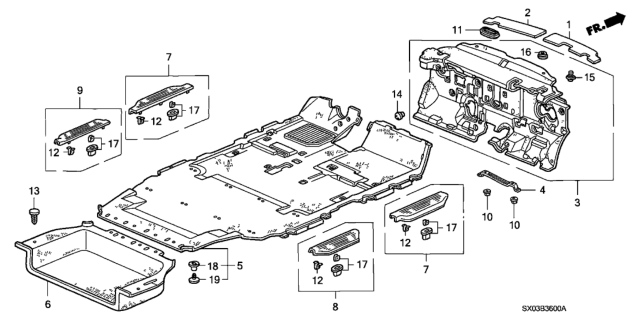 1998 Honda Odyssey 5 Door LX (6 SEATS) KA 4AT Floor Mat Diagram