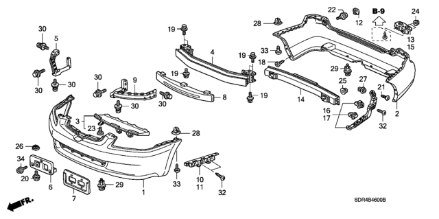 2005 Honda Accord Hybrid Absorber, FR. Bumper Diagram for 71170-SDR-A00