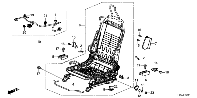 2020 Honda Civic 4 Door SI KA 6MT Front Seat Components (Driver Side) Diagram