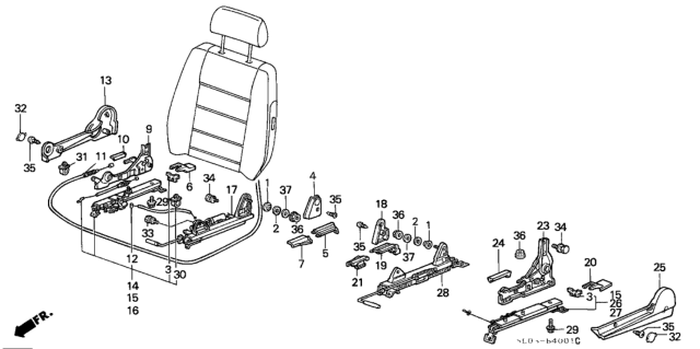 1988 Honda Accord 3 Door DX KL 4AT Front Seat Components Diagram