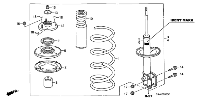 2004 Honda Pilot Seat, FR. Spring (Upper) Diagram for 51688-S3V-A02