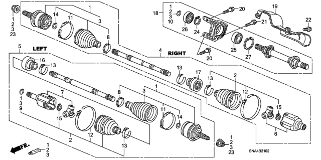 2007 Honda Civic Driveshaft Assembly, Passenger Side Diagram for 44305-SVB-A03