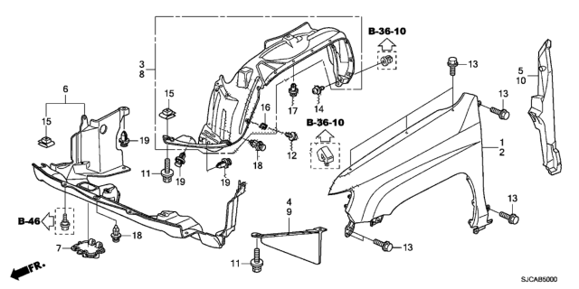 2014 Honda Ridgeline 4 Door RTL-S (SPECIAL EDITION) KA 5AT Front Fenders Diagram