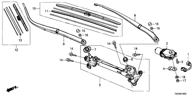 2012 Honda CR-V Motor Complete, Front Wiper Diagram for 76505-T0A-A01