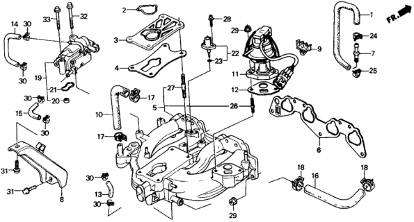 1991 Honda CRX Hose, Electronic Air Control Valve Inlet Diagram for 19506-PM5-A00
