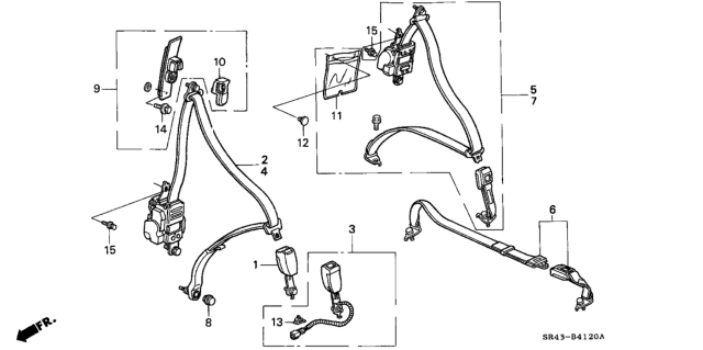 1994 Honda Civic 4 Door LX (ABS) KA 5MT Seat Belt Diagram