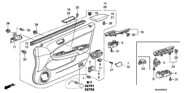 2007 Honda Accord 4 Door EX KA 5AT Front Door Lining Diagram