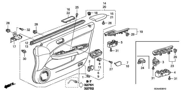 2007 Honda Accord Front Door Lining Diagram