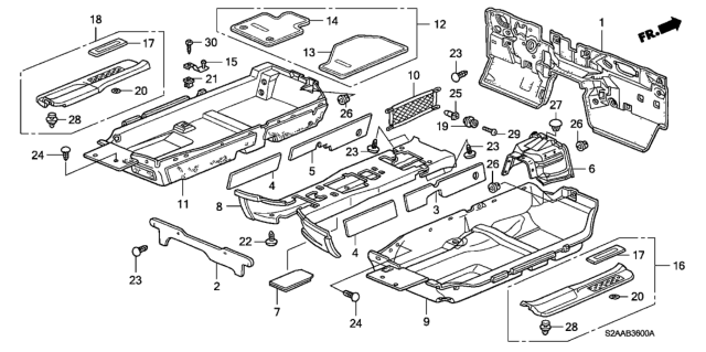 2008 Honda S2000 2 Door CR (WITH AC) KA 6MT Floor Mat Diagram