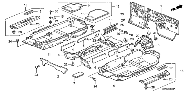 2009 Honda S2000 Net, Tunnel Side *NH167L* (GRAPHITE BLACK) Diagram for 83310-S2A-A50ZB