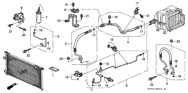 1995 Honda Accord Stay, Air Conditioner Pipe Diagram for 80365-SV7-A00