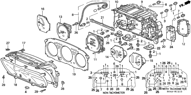 1999 Honda Civic Tachometer Assembly Diagram for 78125-S02-A81