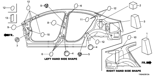 2013 Honda Civic 4 Door EX-L KA 5AT Grommet (Side) Diagram 1
