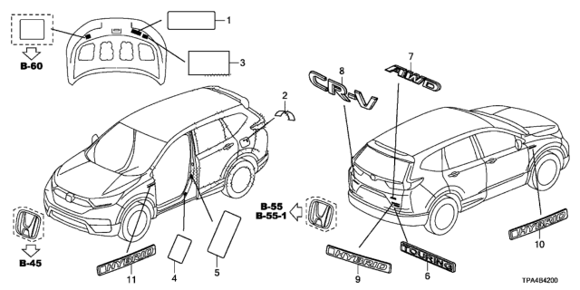 2020 Honda CR-V Hybrid Emblems - Caution Labels Diagram