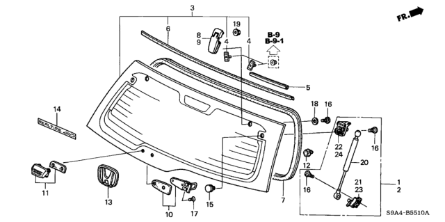 2004 Honda CR-V Glass Set, RR. Windshield (Green)(Splintex) Diagram for 73211-SCA-305