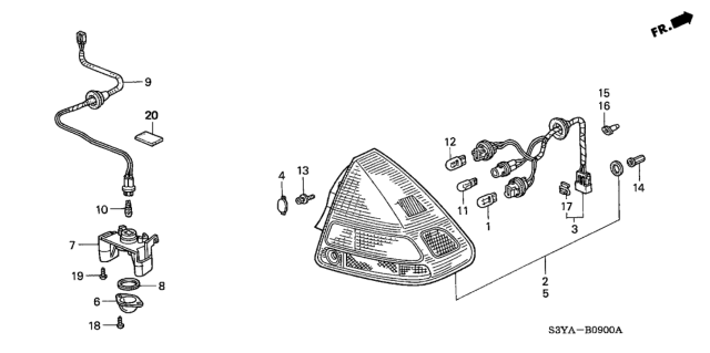 2005 Honda Insight Lamp Unit, R. Tail Diagram for 33501-S3Y-A01