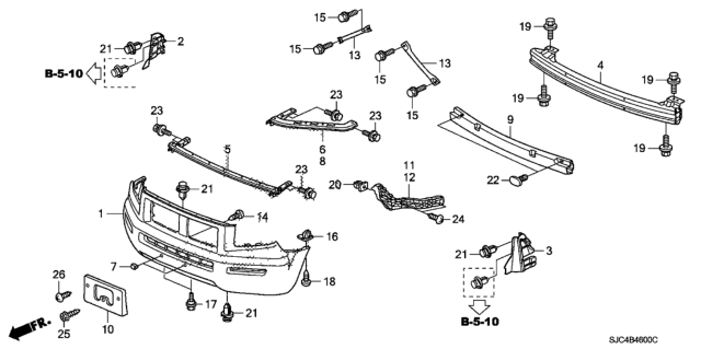 2008 Honda Ridgeline 4 Door RTS KA 5AT Front Bumper Diagram