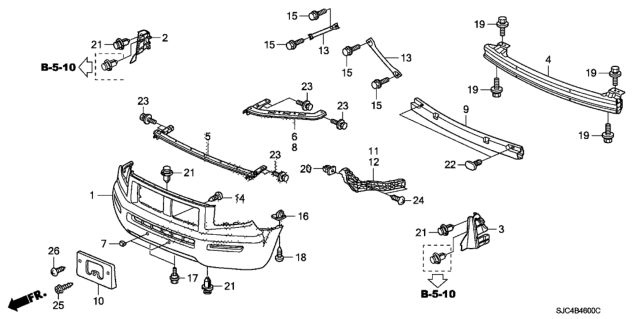 2006 Honda Ridgeline Plate, R. FR. Air Guide Diagram for 71104-SJC-A00