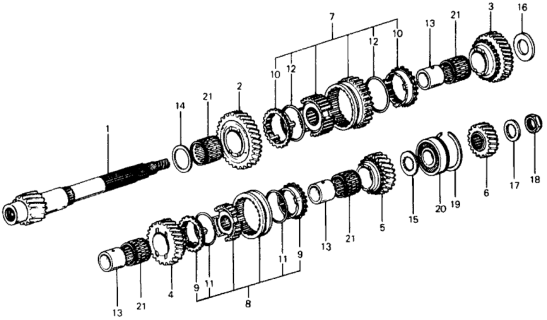 1977 Honda Civic Gear, Countershaft Top Diagram for 23451-634-010