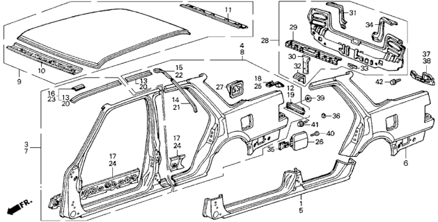 1989 Honda Accord Panel Set, L. RR. (Outer) Diagram for 04646-SE3-A32ZZ