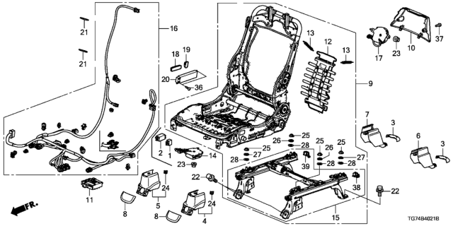 2016 Honda Pilot Front Seat Components (Passenger Side) (Power Seat) Diagram