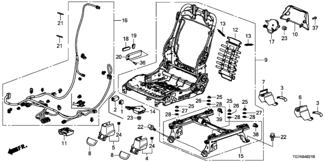 2017 Honda Pilot Front Seat Components (Passenger Side) (Power Seat) Diagram