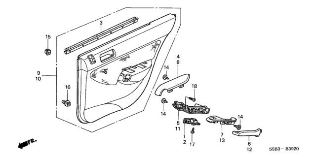 2003 Honda Civic Armrest Assembly, Right Rear Door (Mild Beige) Diagram for 83705-S5B-003ZA