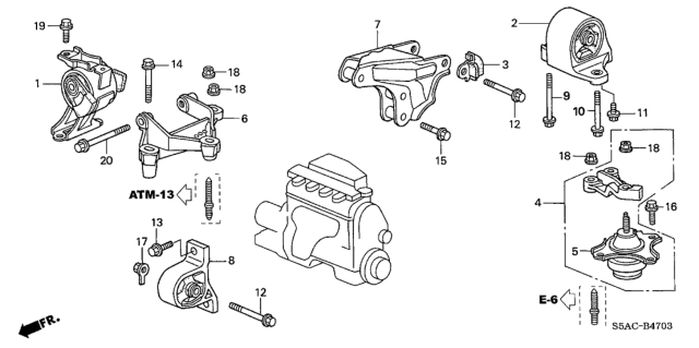 2005 Honda Civic 4 Door GX (ABS) KA CVT Engine Mounts (CVT) Diagram
