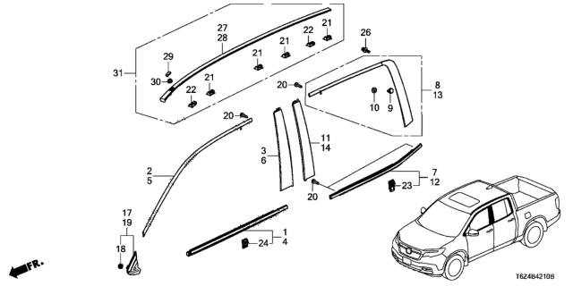 2017 Honda Ridgeline 4 Door RTL (2WD) KA 6AT Molding Diagram
