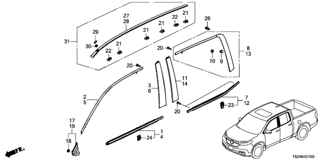 2017 Honda Ridgeline Molding Diagram