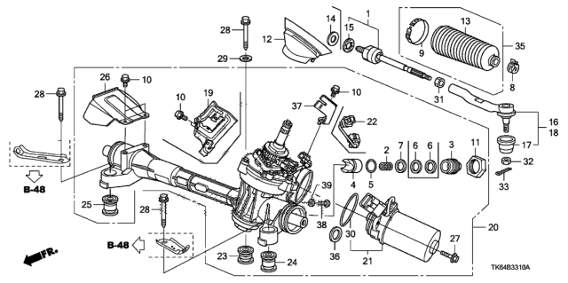 2011 Honda Fit Box, Steering Gear Diagram for 53601-TK6-A03