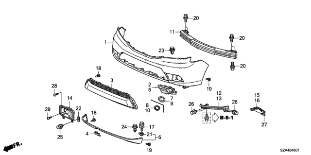 2012 Honda Pilot Mesh, Front Bumper Diagram for 71103-SZA-A50