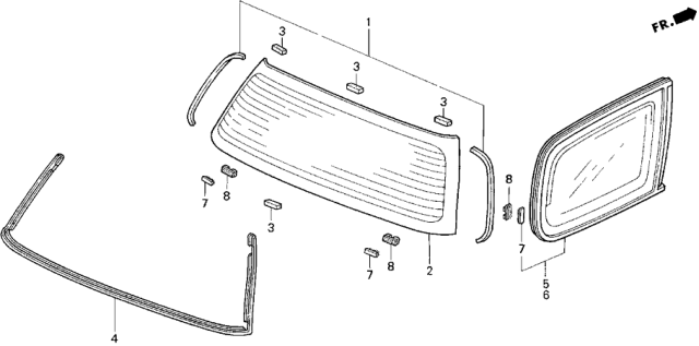 1998 Honda Odyssey 5 Door LX (7 SEATS (3PB)) KA 4AT Rear Windshield Diagram