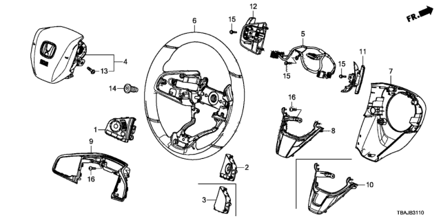 2019 Honda Civic Sub-Wire, Cable Reel Diagram for 77901-TBA-C10