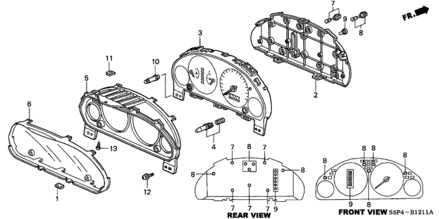 2004 Honda Civic 2 Door DX KA 4AT Meter Components (Visteon) Diagram