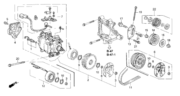 1994 Honda Civic 4 Door LX KL 4AT A/C Compressor (Sanden) Diagram