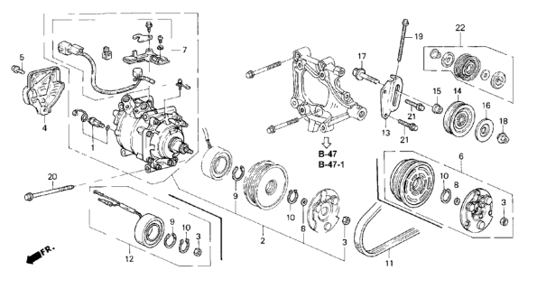 1995 Honda Civic A/C Compressor (Sanden) Diagram