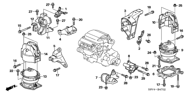 2007 Honda Pilot 5 Door EX (2WD) KA 5AT Engine Mounts Diagram