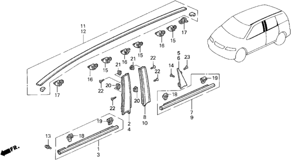 1998 Honda Odyssey 5 Door LX (6 SEATS) KA 4AT Molding Diagram