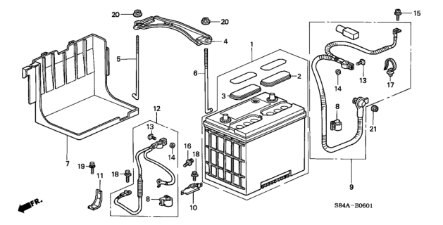 2002 Honda Accord 4 Door LX (V6) KA 4AT Battery (V6) Diagram