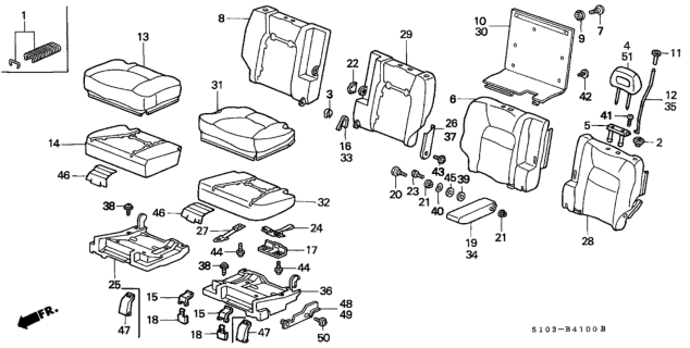 2001 Honda CR-V Lock Assy., R. RR. Seat Diagram for 82220-S10-J01