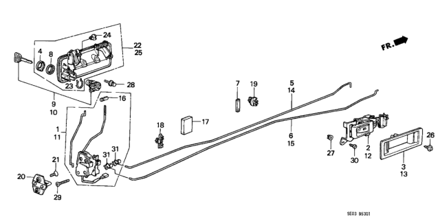 1987 Honda Accord Lock Assembly, Passenger Side Door Diagram for 72110-SE0-A01
