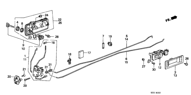 1987 Honda Accord Lock Assembly, Driver Side Door Diagram for 72150-SE0-A01