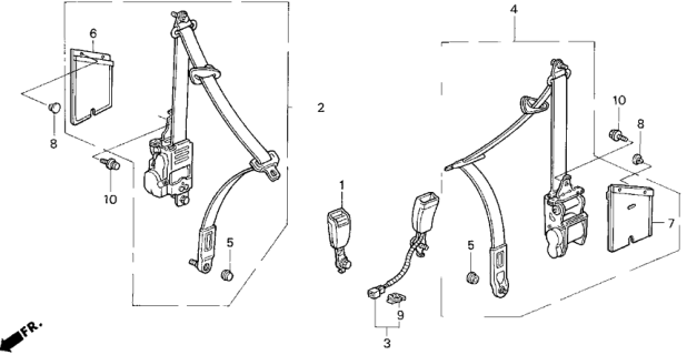 1997 Honda Del Sol Outer Set, Right Front Seat Belt (Graphite Black) Diagram for 04814-SR2-A05ZC